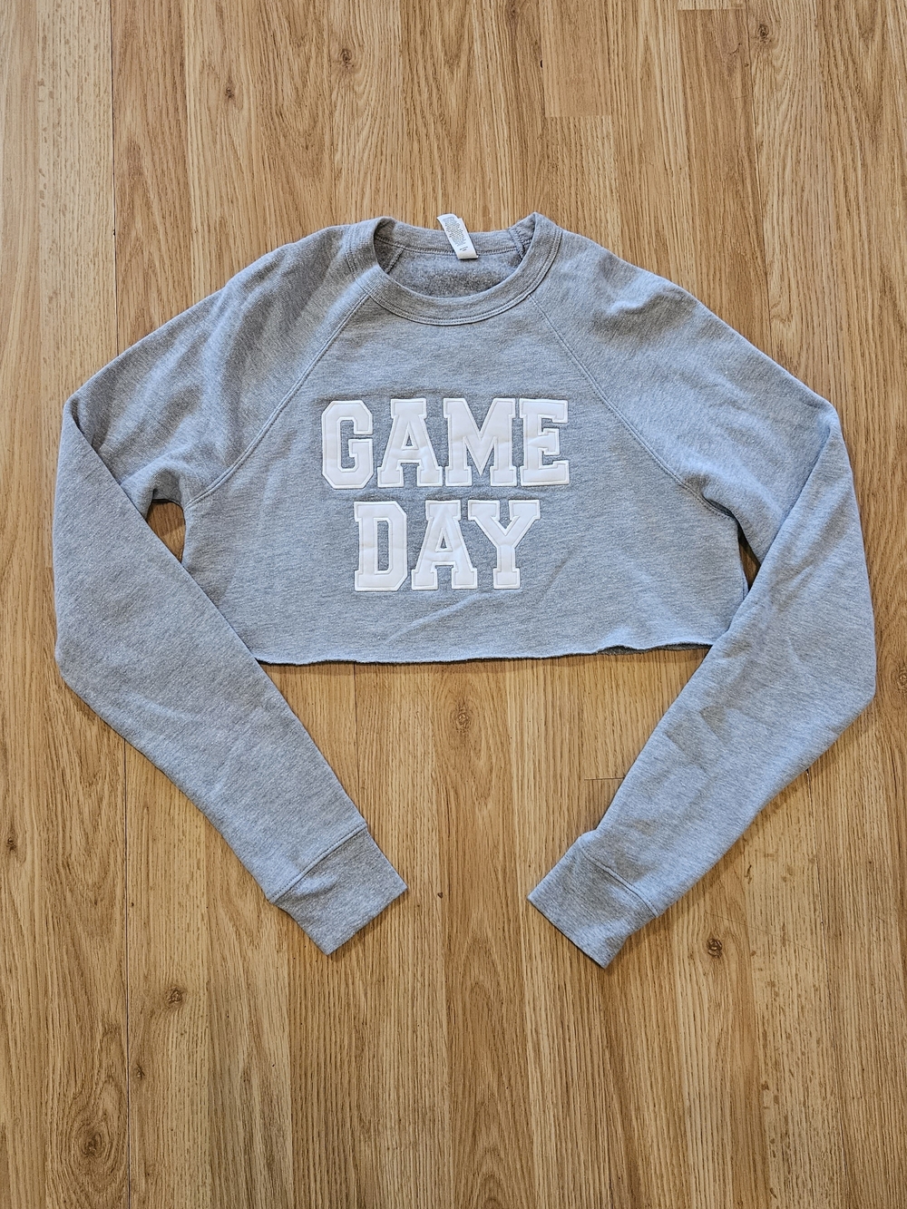 Bella Canvas Gray Embroidered "GAME DAY" Cropped Crewneck Sweatshirt Size Small